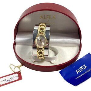 Vintage Womens Watch Alfex of Switzerland 18K Gold Bangle Bracelet Box